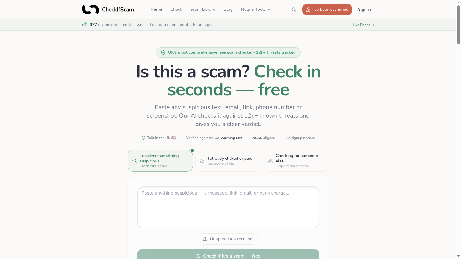 CheckIfScam — Consumer trust · scam detection