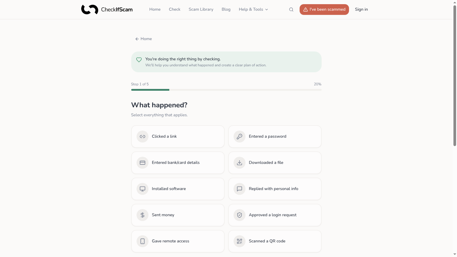 Panic Mode — guided five-step recovery flow