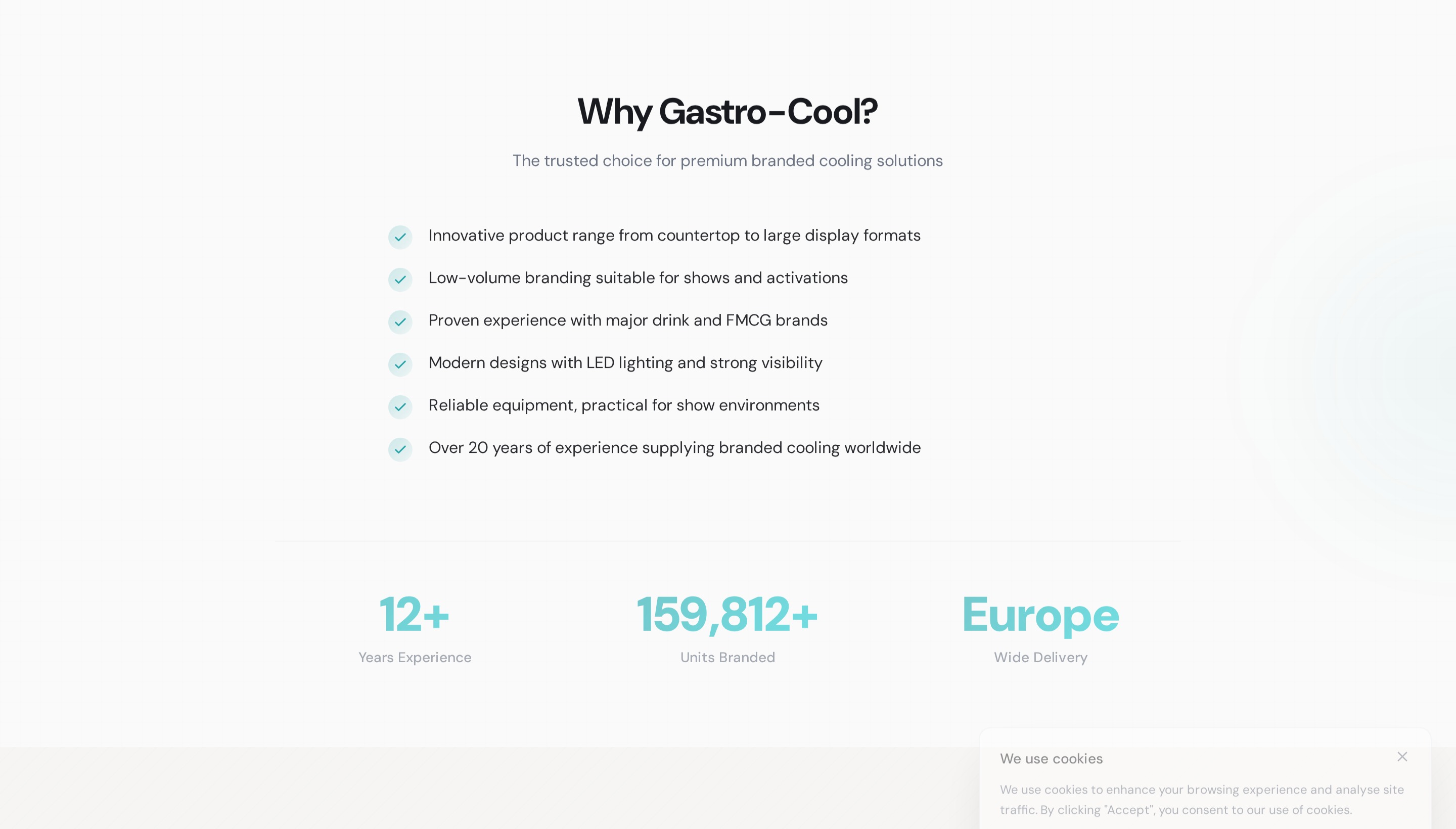 Why Gastro-Cool — credentials list including major drink and FMCG brand experience